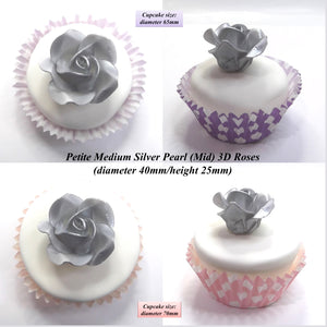 Silver Cake Decorations. Shown on 65mm cupcake.