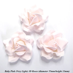 Non-Wired Large 3D Pale Baby Pink Sugar Roses