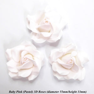 Non-Wired Large 3D Pastel Baby Pink Sugar Roses