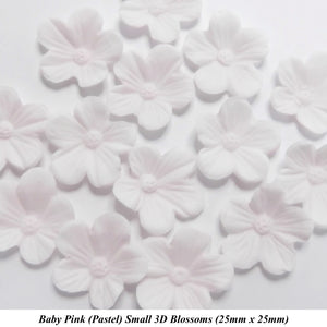 12 Pastel Pink 3D Blossoms 25mm diameter