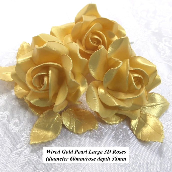 Wired Gold Pearl 3D Sugar Roses