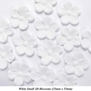 12 Wired White 3D Blossoms 25mm diameter