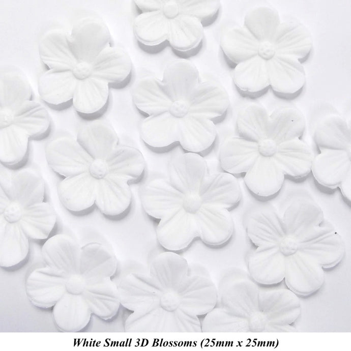 12 White 3D Blossoms 25mm diameter