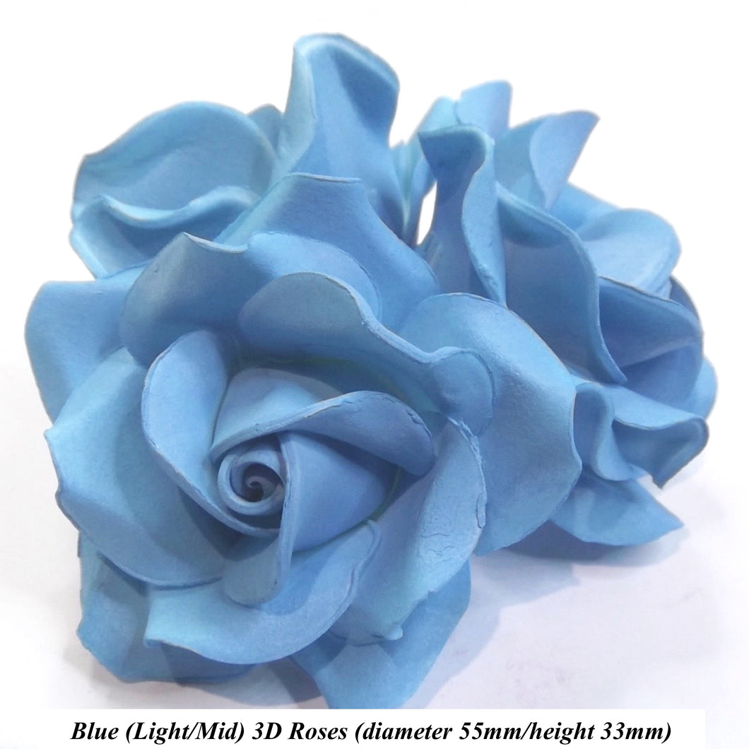 Non-Wired Large Light/Mid Blue Sugar Roses