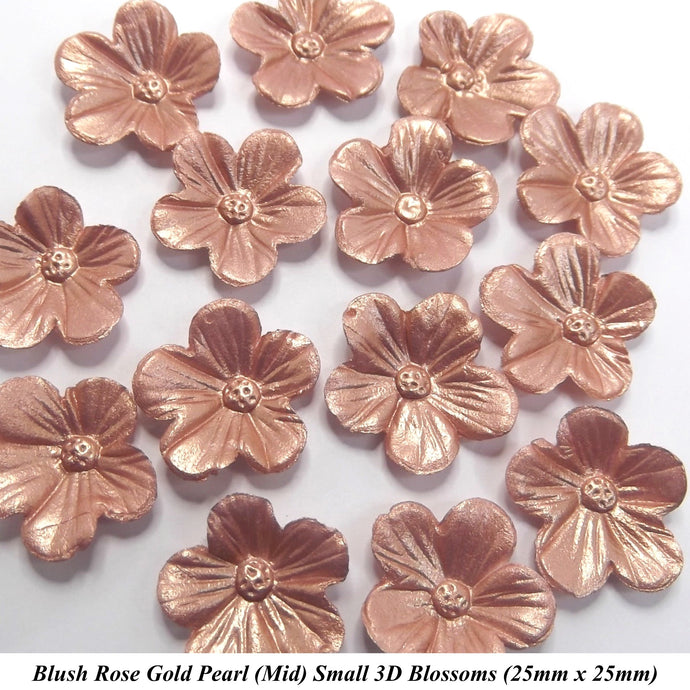 12 Rose Gold Pearl 3D Blossoms 25mm diameter