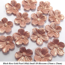 12 Wired Rose Gold Pearl 3D Blossoms 25mm diameter