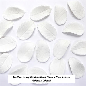 Curved Rose Leaves Medium 30mm Green White Ivory Pearl Rose Gold Silver