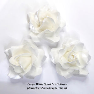 Non-Wired Large 3D Frosted White Sparkle Sugar Roses