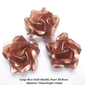 Non-Wired Large 3D Rose Gold Metallic Pearl Sugar Roses