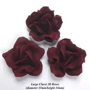 Large Burgundy Claret Red 3D Sugar Roses