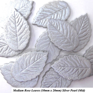 Rose Leaves Small 25mm or Medium 30mm Green White Ivory Pearl Rose Gold Silver