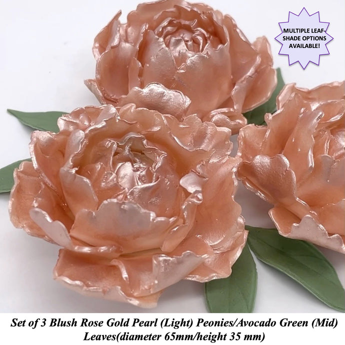Light Rose Gold Pearl 3D Non-Wired Large Sugar Peonies & Leaves