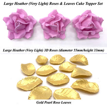 Non-Wired Large 3D Pale Heather Sugar Roses & Leaves Cake Topper Set