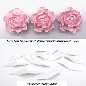Light Baby Pink 3D Non-Wired Large Sugar Peonies & Leaves