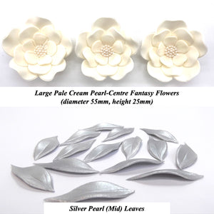 Large Pale Cream Pearl-Centre Fantasy Flowers with Leaves