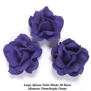 Bright Purple Violet Sugar Roses 55mm NON-WIRED