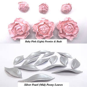 Light Baby Pink 3D Non-Wired Large Sugar Peonies, Buds & Leaves