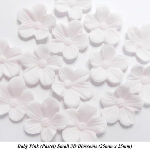 12 Wired Pastel Baby Pink 3D Blossoms 25mm diameter