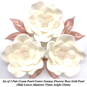 Large Pale Cream Pearl-Centre Fantasy Flowers with Leaves