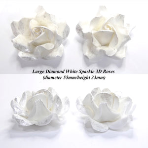 Non-Wired Large 3D Frosted White Sparkle Sugar Roses