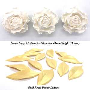 Ivory 3D Non-Wired Large Sugar Peonies & Leaves