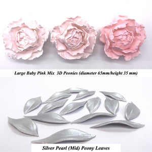 Pink Mix 3D Non-Wired Large Sugar Peonies & Leaves