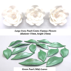 Large Ivory Pearl-Centre Fantasy Flowers with Leaves