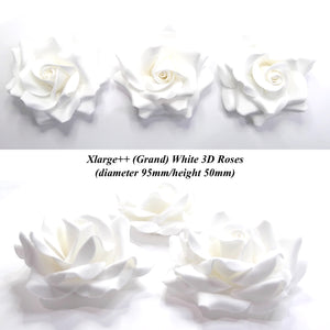 Non-Wired XLarge++ (Grand) 3D White Sugar Roses Standard Petal 95mm