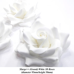Non-Wired XLarge++ (Grand) 3D White Sugar Roses Standard Petal 95mm