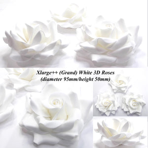Non-Wired XLarge++ (Grand) 3D White Sugar Roses Standard Petal 95mm