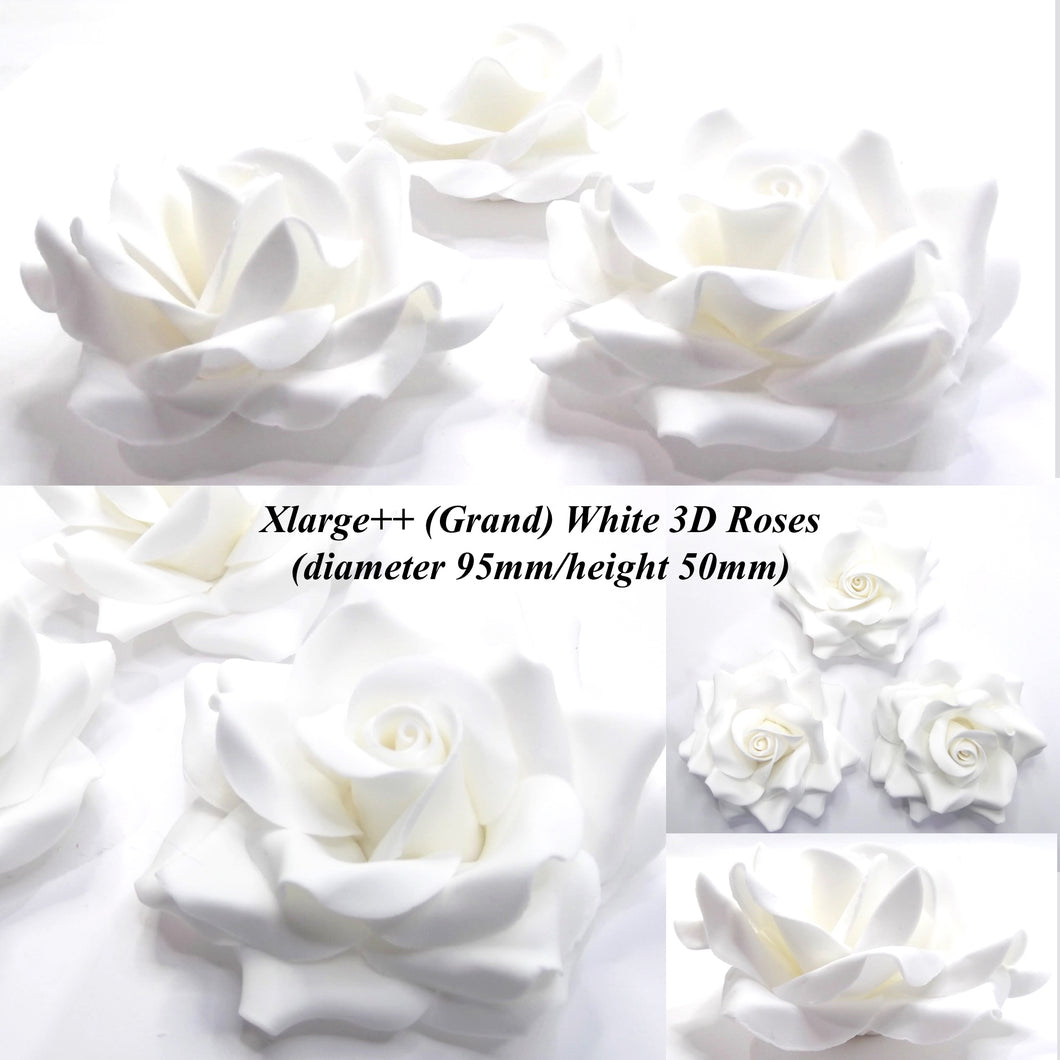Non-Wired XLarge++ (Grand) 3D White Sugar Roses Standard Petal 95mm