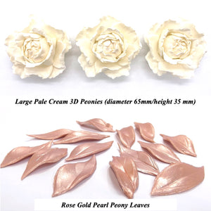Pale Cream 3D Non-Wired Large Sugar Peonies & Leaves