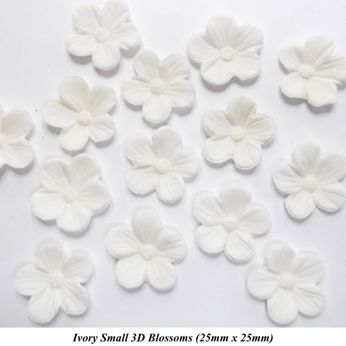 12 Ivory 3D Blossoms 25mm diameter