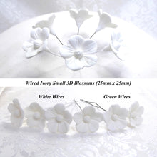 12 White Ivory Pink Red Yellow Blue Purple Silver Rose Gold Pearl 3D Wired Sugar Blossoms