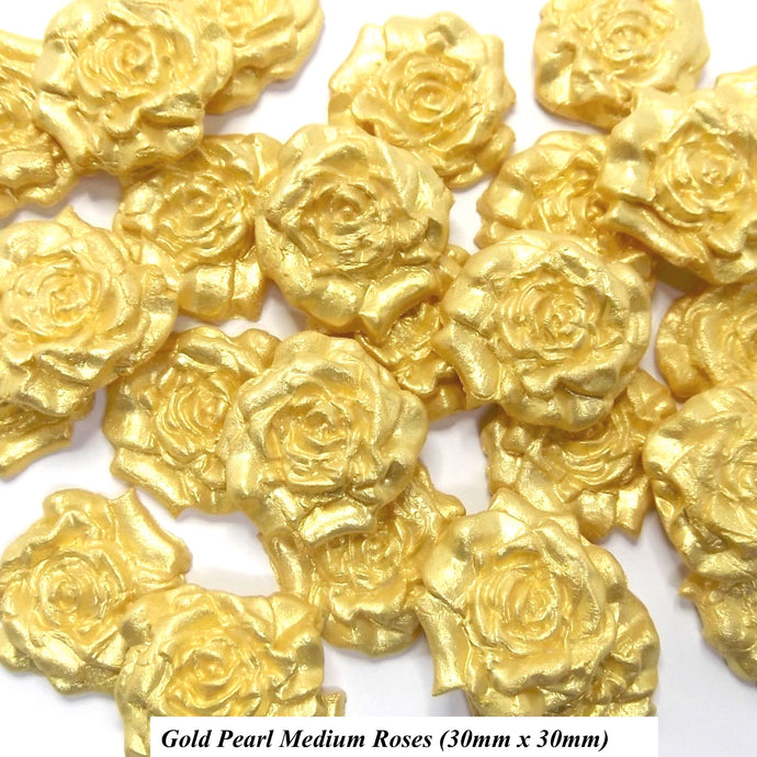 12 Gold Pearl Medium Sugar Roses