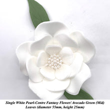Large White Pearl-Centre Fantasy Flowers with Leaves