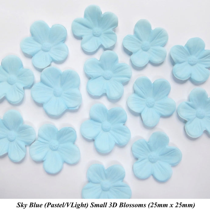 12 Pastel Sky Blue 3D Blossoms 25mm diameter