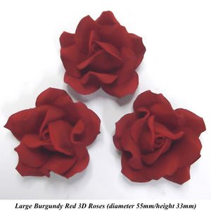 Large Berry Ruby Burgundy Red 3D Sugar Roses