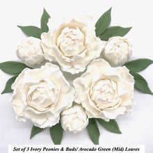Ivory 3D Non-Wired Large Sugar Peonies, Buds & Leaves