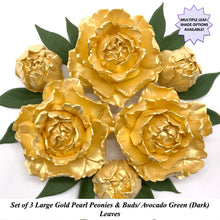 Gold Pearl 3D Non-Wired Large Sugar Peonies, Buds & Leaves