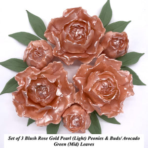 Light Rose Gold Pearl 3D Non-Wired Large Sugar Peonies, Buds & Leaves