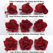 Ruby Red 3D Sugar Roses Ruby Wedding Cake Edible Flowers Cake Decorations 4 Sizes