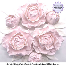 Pastel Baby Pink 3D Non-Wired Large Sugar Peonies, Buds & Leaves