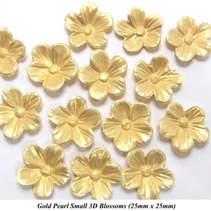 12 Gold Pearl 3D Blossoms 25mm diameter