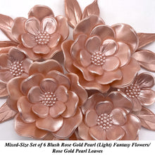 Mixed Set of Light Rose Gold Pearl Fantasy Flowers with Leaves