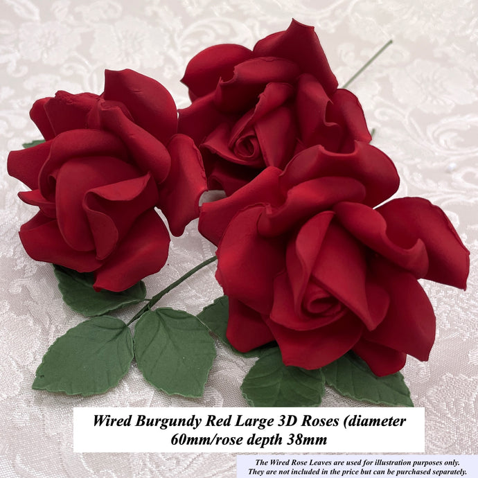 Wired Burgundy Red 3D Sugar Roses