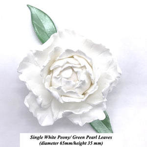 White 3D Non-Wired Large Sugar Peonies & Leaves