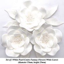 Large White Pearl-Centre Fantasy Flowers with Leaves