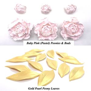 Pastel Baby Pink 3D Non-Wired Large Sugar Peonies, Buds & Leaves
