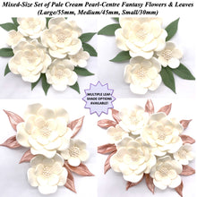 Mixed Set of Pale Cream Pearl-Centre Fantasy Flowers with Leaves